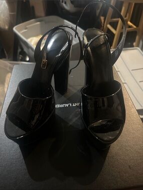 Saint Laurent Black Patent Leather Platform Slingback Heels